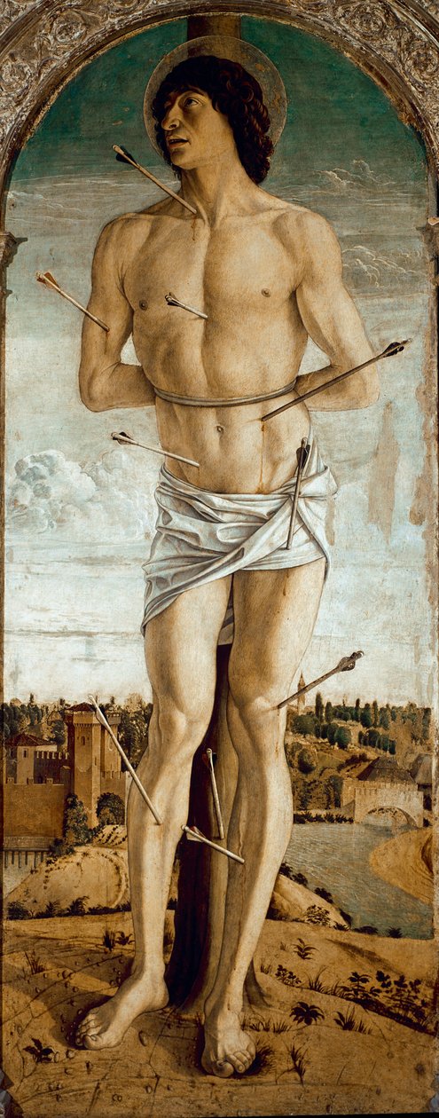 Saint Vincent Ferrier Poliptiği: Saint Sebastian (St Vincent Ferrer Poliptiği: St Sebastian) Tablo Giovanni Bellini dit il Giambellino (yaklaşık 1432-1516) 1464-1468 Dim 167x67 cm Venedik Santi Giovanni e Paolo Kilisesi by Giovanni Bellini