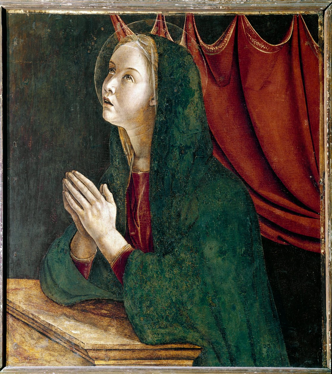 Saint Vincent Ferrier Poliptiği: Müjdenin Bakiresi (St Vincent Ferrer Poliptiği: Müjdenin Bakiresi) Boyama Giovanni Bellini dit il Giambellino (yaklaşık 1432-1516) 1464-1468 Dim 72x67 cm Venedik Santi Giovanni e Paolo Kilisesi by Giovanni Bellini