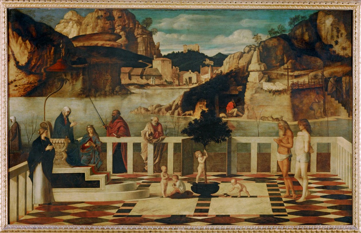 Kutsal alegori (ahşap üzerine boyama) by Giovanni Bellini