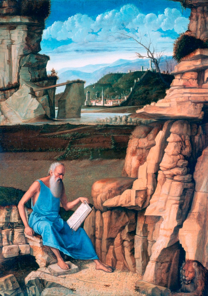 Bir Manzarada Aziz Jerome okuma, c1480-1485 by Giovanni Bellini