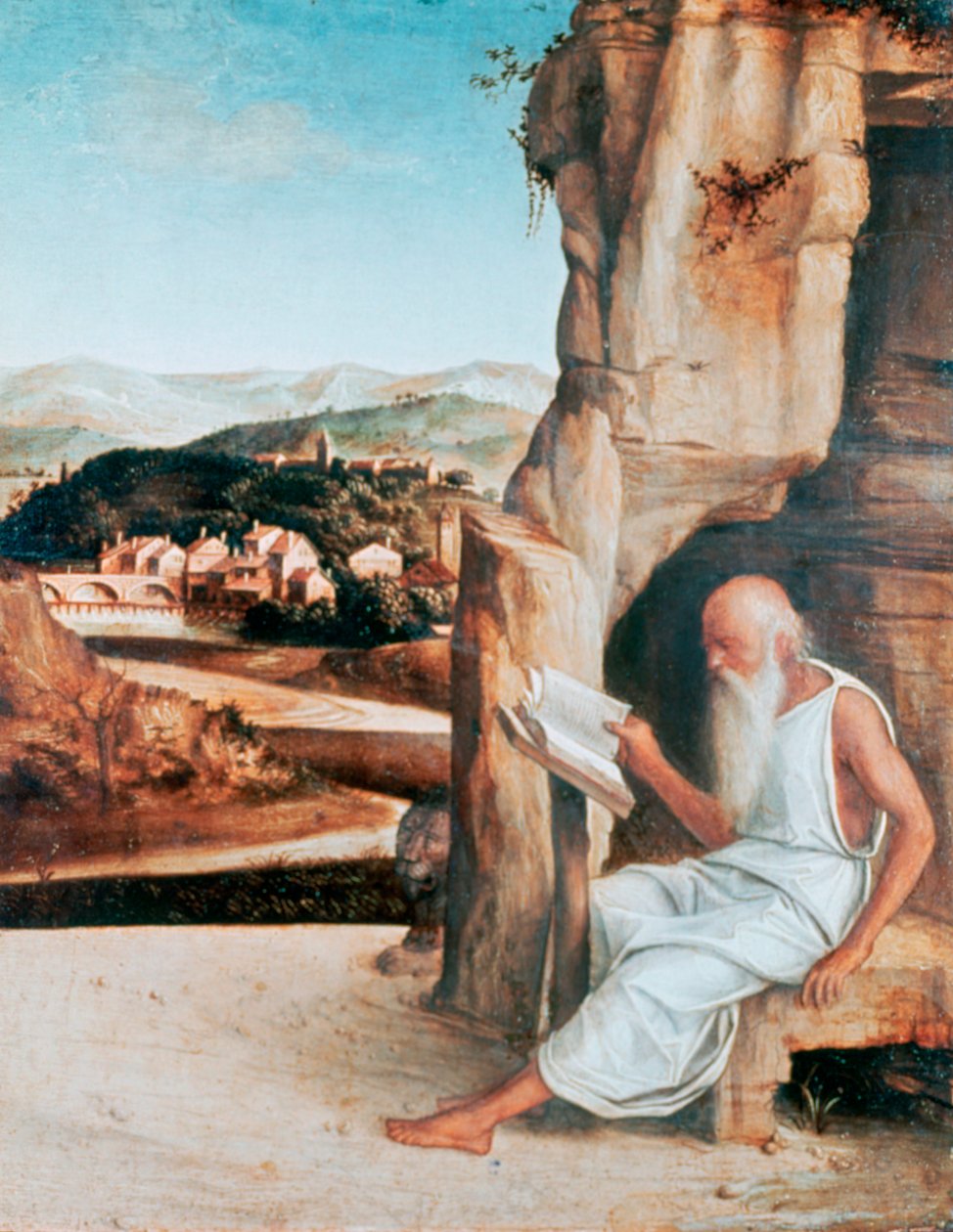 St Jerome Bir Manzarada Okuma, c1450-1516 by Giovanni Bellini