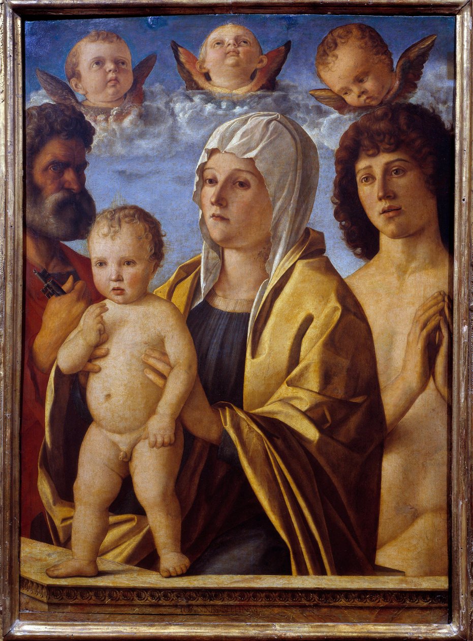 Aziz Petrus ve Aziz Sebastian arasındaki Bakire ve Çocuk İsa Tablo Giovanni Bellini dit il Giambellino (1430-1516) tarafından 16. yüzyıl Güneşi. 0,82x0,58 m - Aziz Petrus ve Aziz Sebastian arasındaki Bakire ve Çocuk İsa. Giovanni Bellini