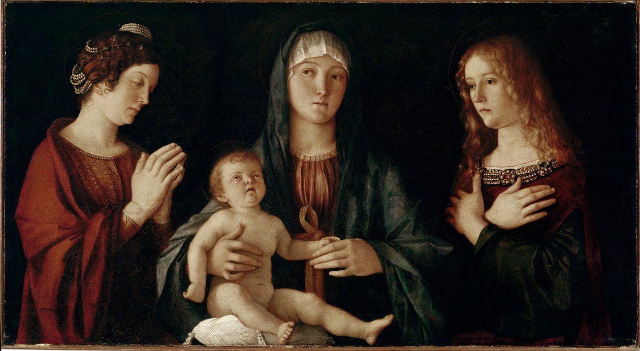 Aziz Catherine ve Aziz Mary Magdalene ile çocuklu Bakire (panelde mizaç by Giovanni Bellini