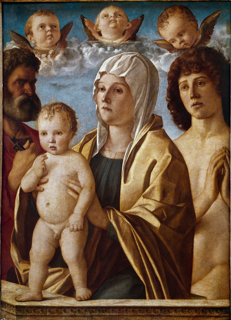 Aziz Peter ve Aziz Sebastian ile çocuklu Bakire (panelde mizaç by Giovanni Bellini