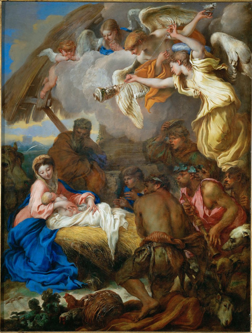 Çobanların hayranlığı (tuval üzerine resim) by Giovanni Benedetto (1609-64) Castiglione