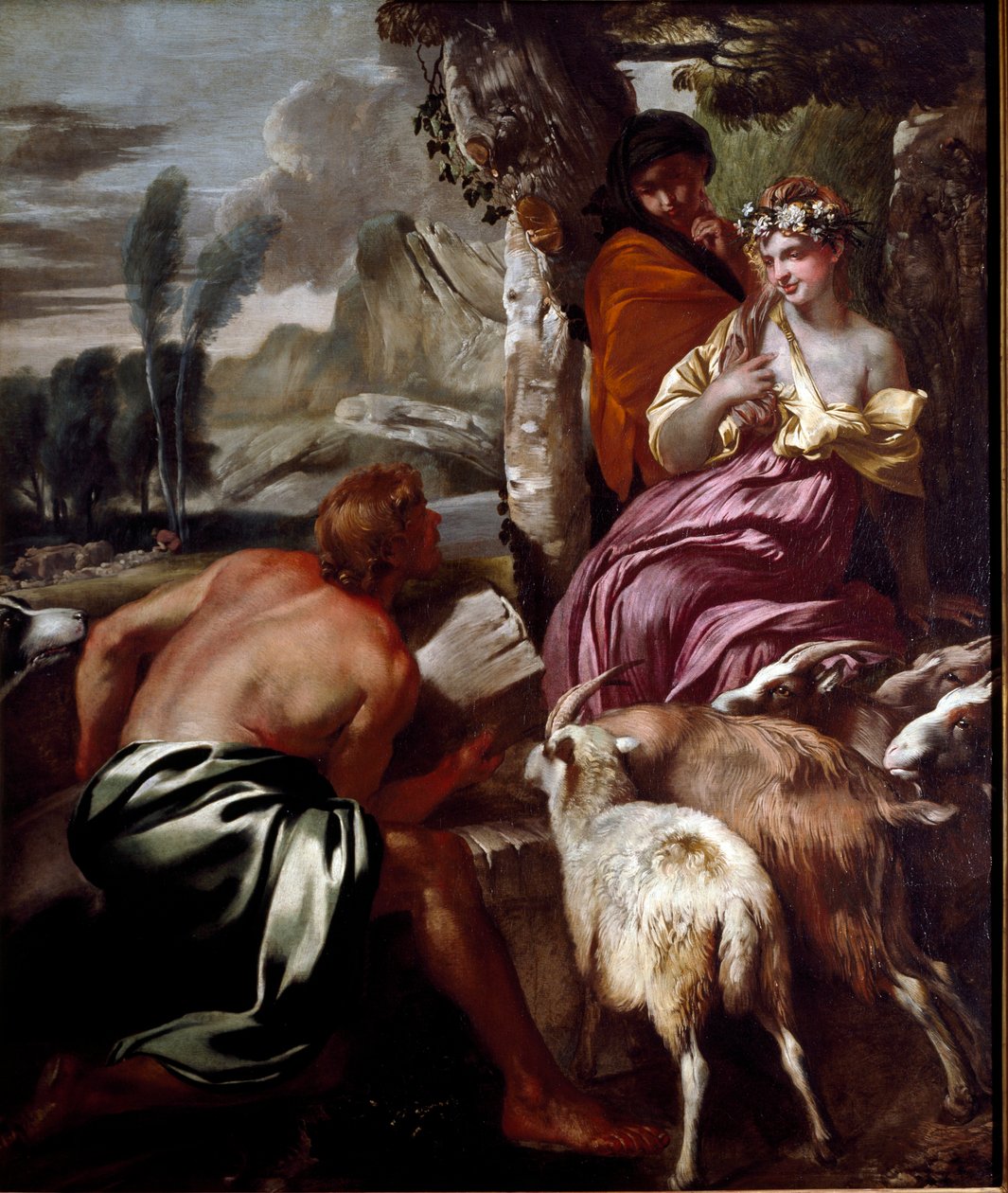 Jacob, Rachel ile kuyuda buluşuyor. Resim Giovanni Benedetto Castiglione dit il Grechetto (1610-1665) 17. yüzyıl Genleri, özel koleksiyon by Giovanni Benedetto Castiglione
