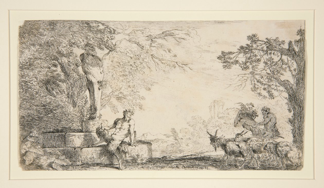 Bir Herm Altında Dinlenen Bir Satyr by Giovanni Benedetto Castiglione