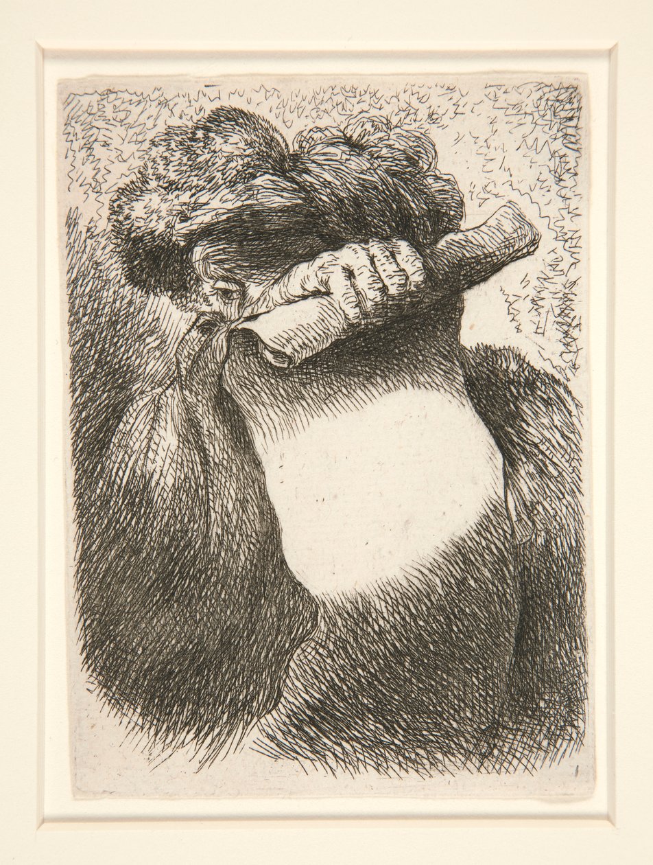 Küçük Kafa Çalışmaları serisinden Büyük Bir Bandrol Tutan Figür by Giovanni Benedetto Castiglione