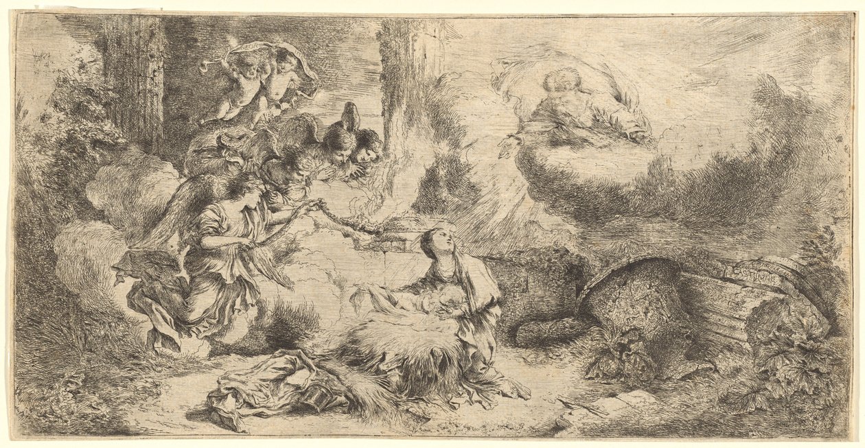 Baba Tanrı ve Mesih Çocuğuna Tapan Melekler by Giovanni Benedetto Castiglione