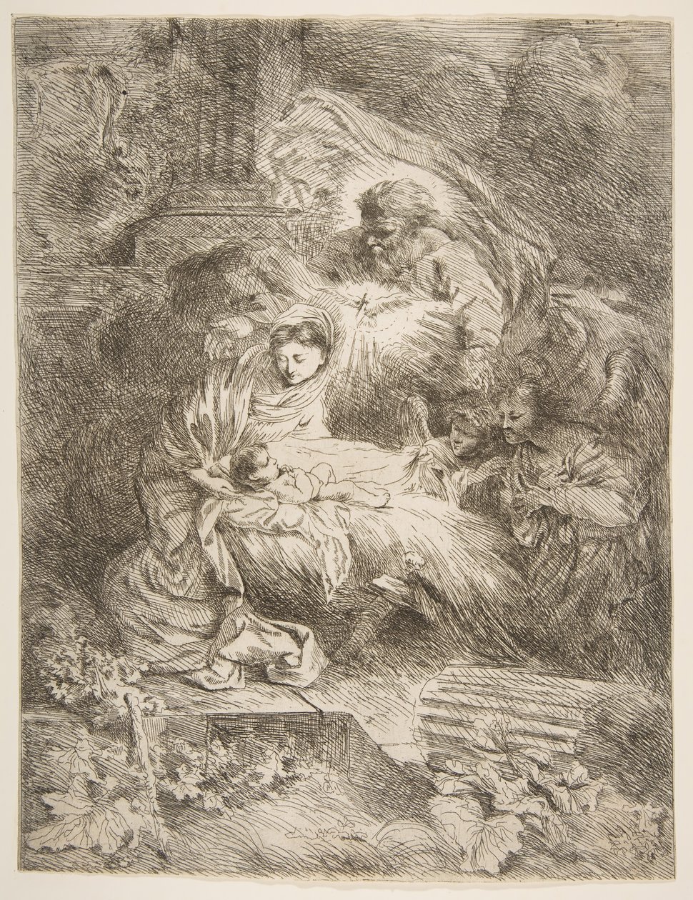 Bakire ve Çocuğu gözlemleyen Baba Tanrı, sağda melekler, ca. 1645-47. by Giovanni Benedetto Castiglione