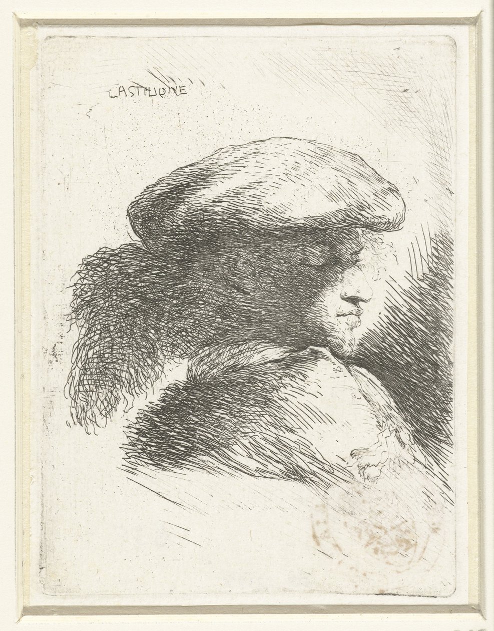 Tüylü şapkalı genç bir adamın başı Doğu başlıklı kafaların küçük bir çalışması (seri başlığı) by Giovanni Benedetto Castiglione