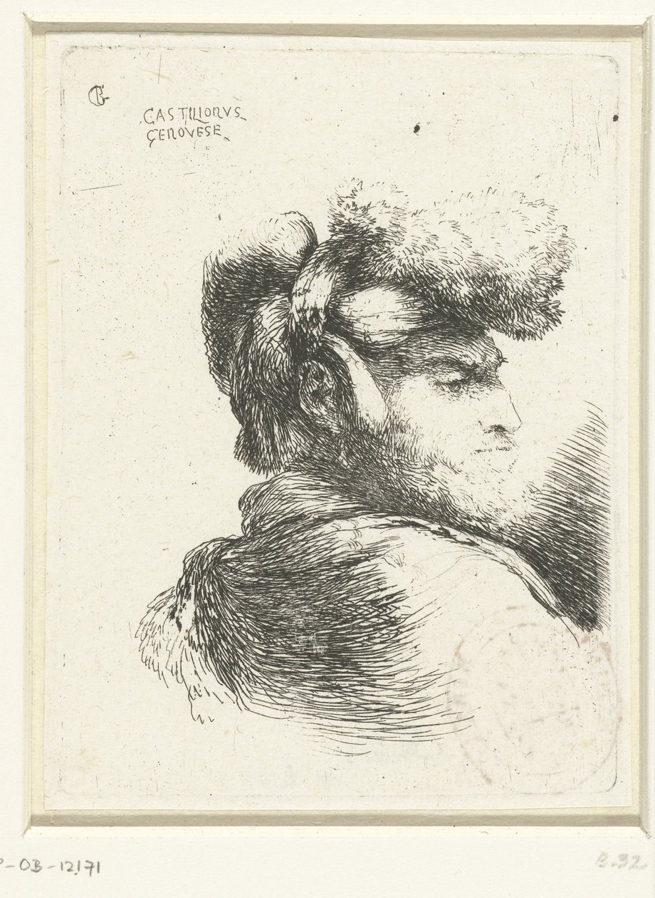 Kürkle süslenmiş şapkalı bir adamın başı Oryantal başlıklı kafalarla ilgili küçük bir çalışma (seri başlığı) by Giovanni Benedetto Castiglione