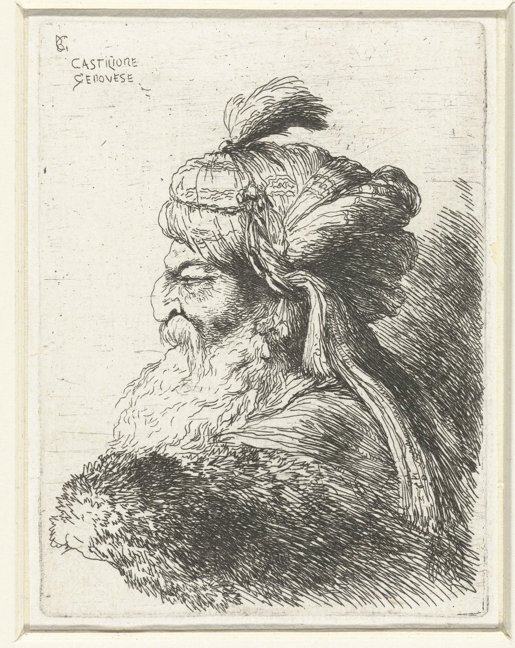 Türbanlı yaşlı bir adamın başı Oryantal başlıklı kafalarla ilgili küçük bir çalışma (seri başlığı) by Giovanni Benedetto Castiglione