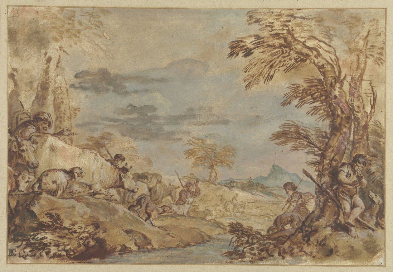 Göç eden sürülerle manzara by Giovanni Benedetto Castiglione