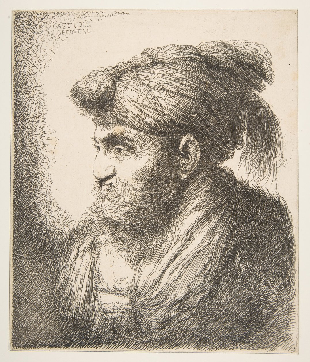 Büyük Oriental Heads serisinden, sola bakan sarık takan adam, yaklaşık. 1645-50. by Giovanni Benedetto Castiglione