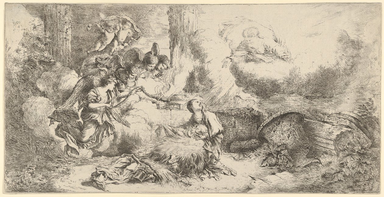 Tanrı Baba ve melekler ile Doğuş, ca. 1647-50. by Giovanni Benedetto Castiglione