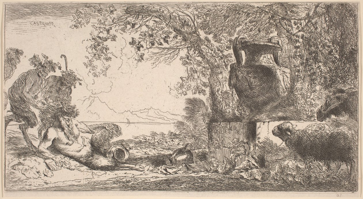 Büyük Bir Vazo Önünde Yatan Tava by Giovanni Benedetto Castiglione