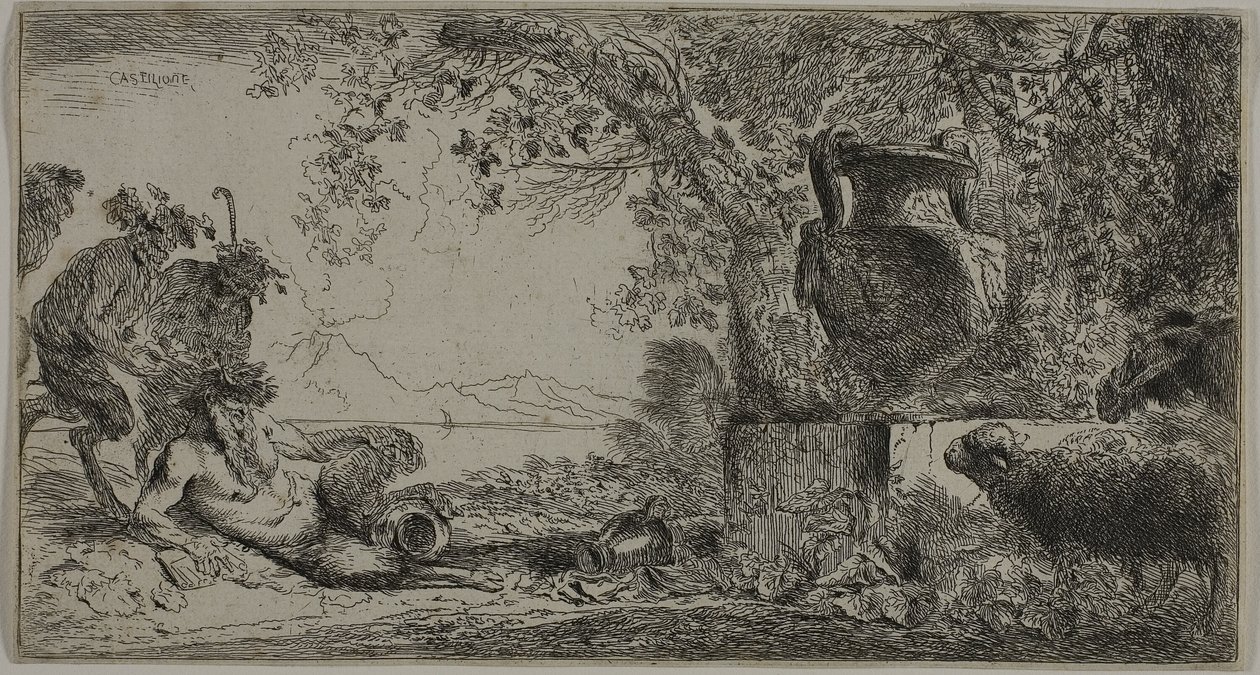 Büyük Bir Vazo Önünde Yatan Tava by Giovanni Benedetto Castiglione