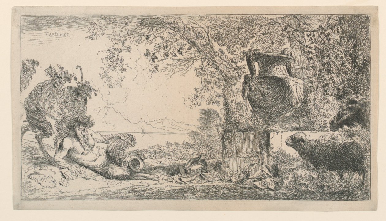 Vazo Karşısında Oturan Tava by Giovanni Benedetto Castiglione