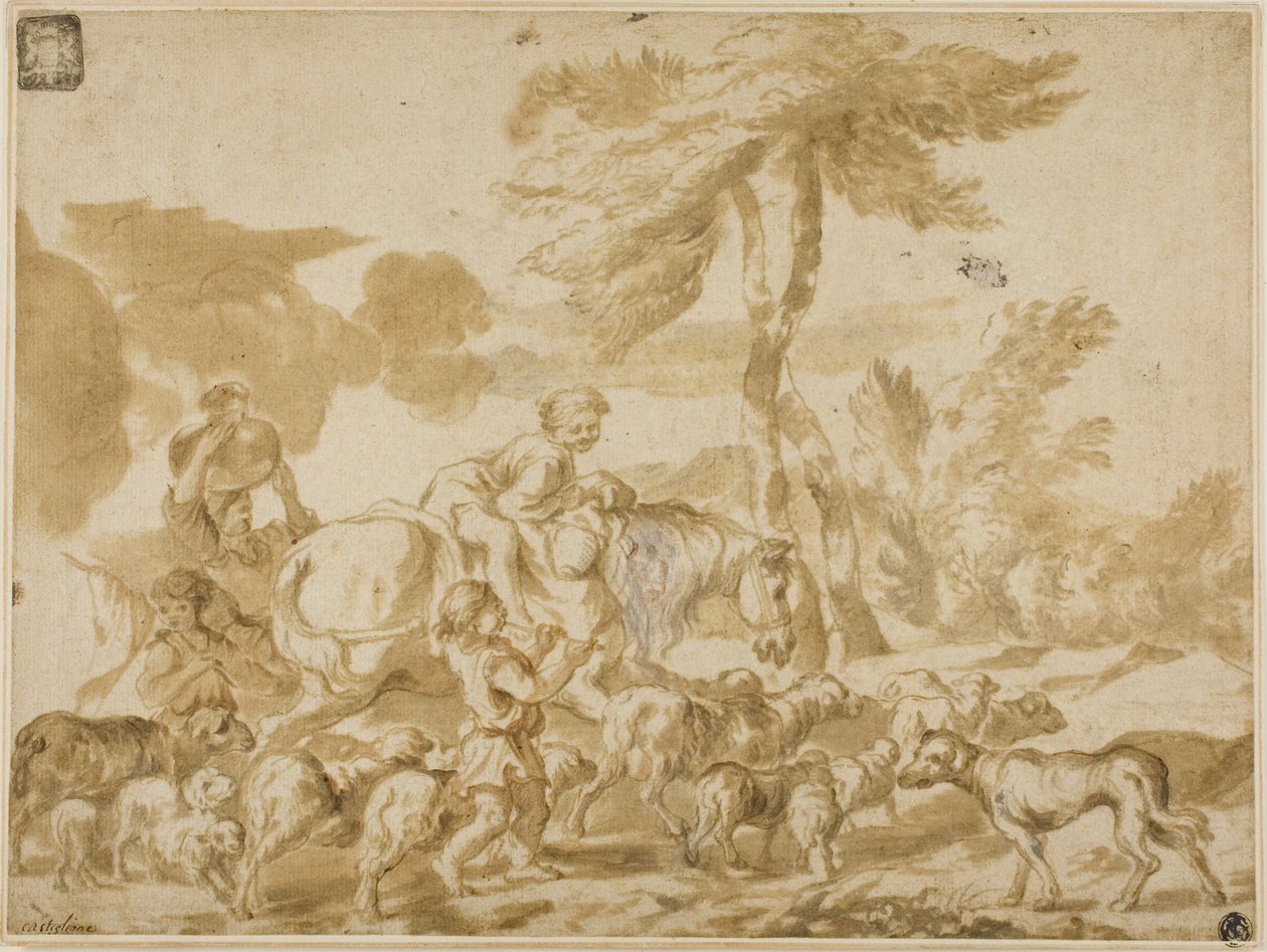 Koyunlu ve Köpekli Köylü Ailesi by Giovanni Benedetto Castiglione