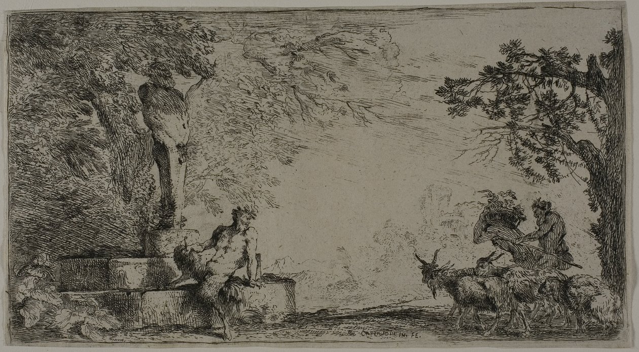 Bir Herm Altında Dinlenme Satyr by Giovanni Benedetto Castiglione