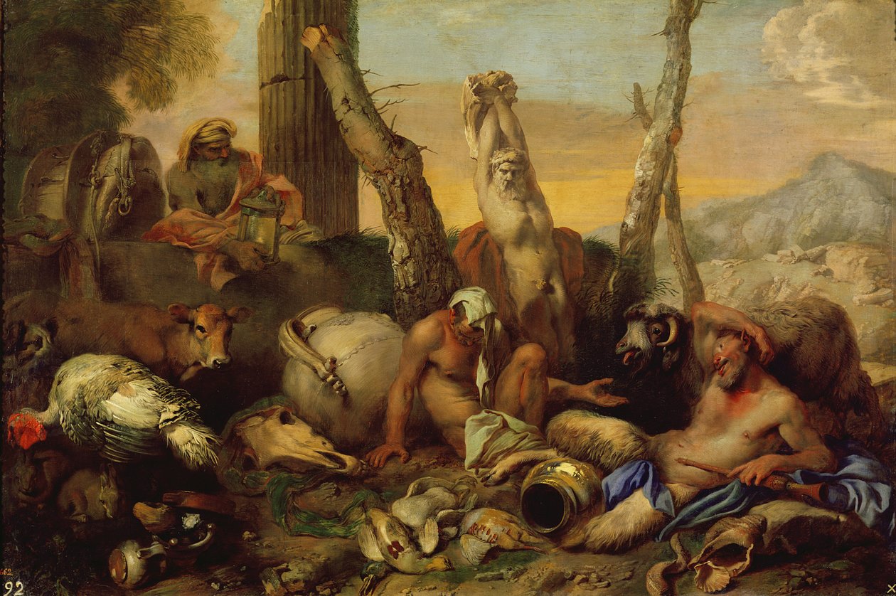 İyi bir adam için bir fenerle arayan Diogenes Masalı by Giovanni Benedetto Castiglione