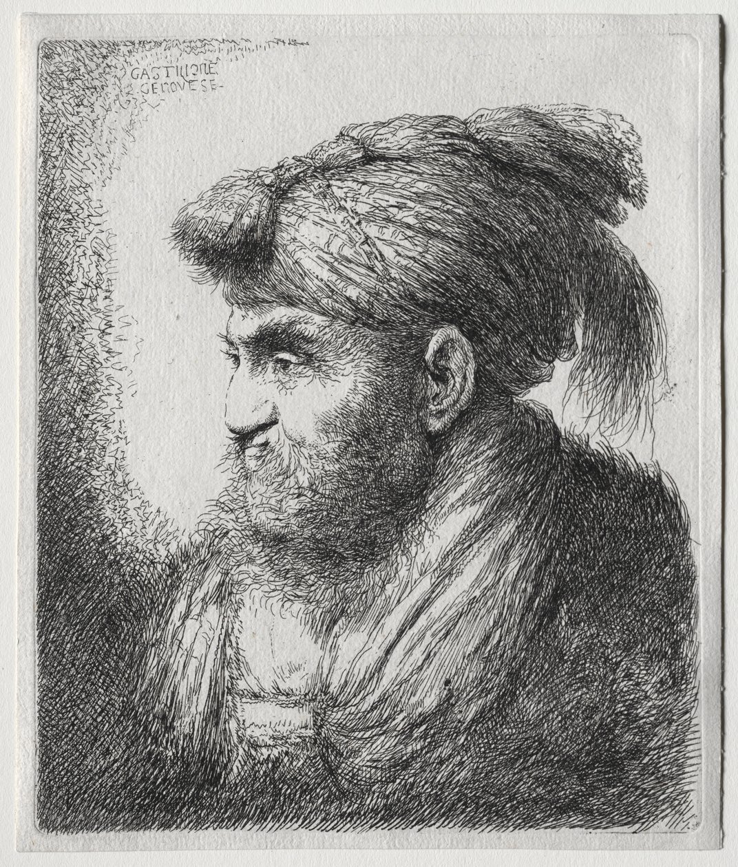 Oryantal Başlıklı Erkeklerin Büyük Başları: Neredeyse Profilde ve Sola Dönmüş Bir Adam by Giovanni Benedetto Castiglione