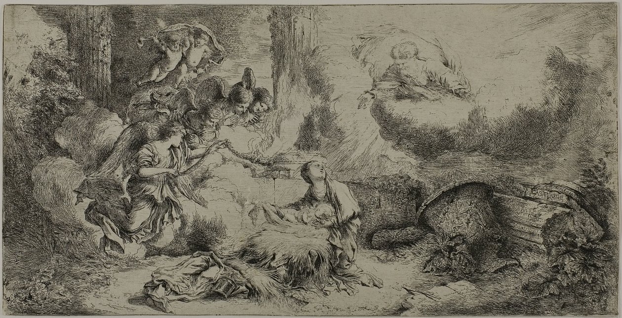 Tanrı Baba ve Melekler ile Doğuş by Giovanni Benedetto Castiglione