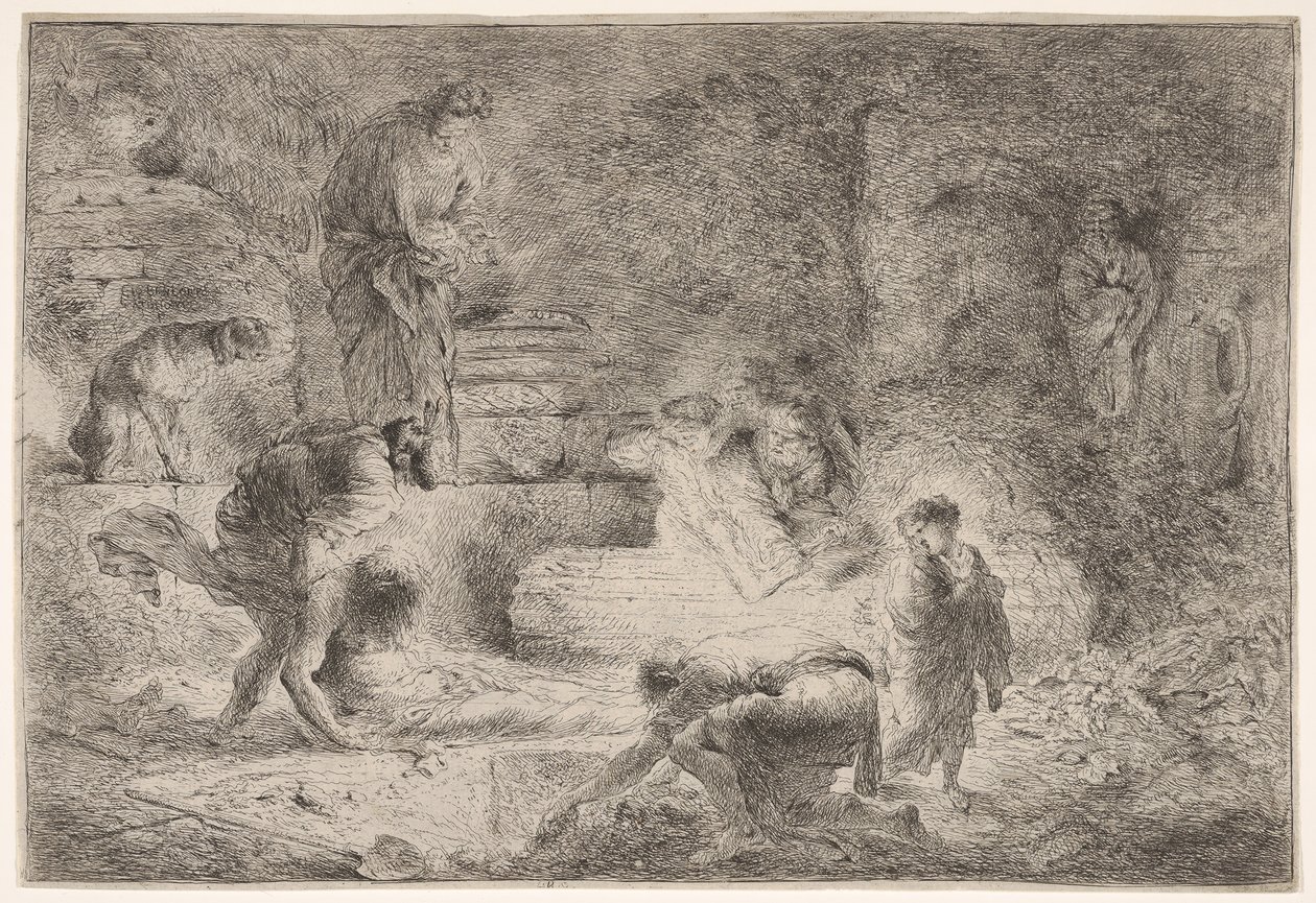 Tobit ölüleri gömüyor, ca. 1647-51. by Giovanni Benedetto Castiglione