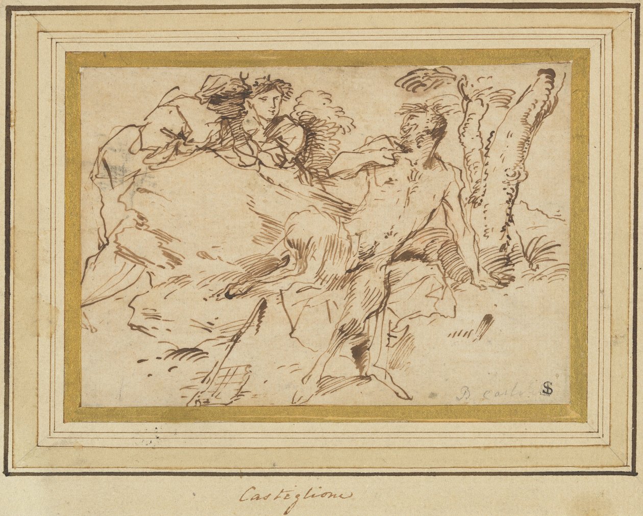 İki Peri ve bir Satyr by Giovanni Benedetto Castiglione