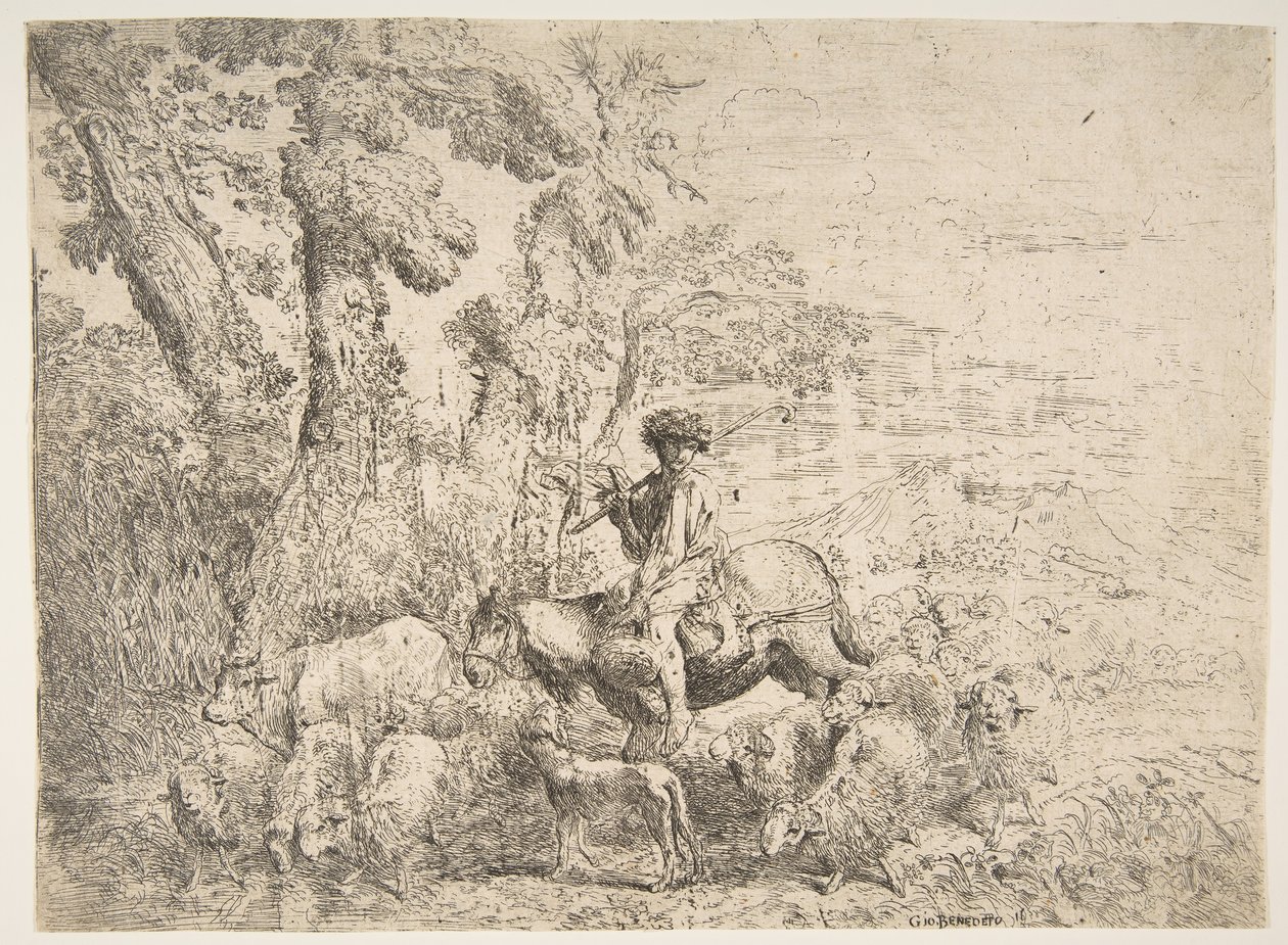 At sırtında genç çoban, 1638. by Giovanni Benedetto Castiglione