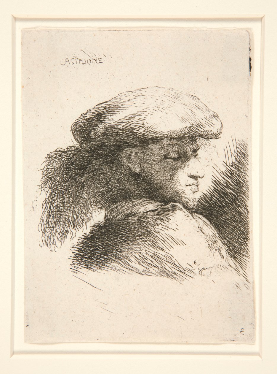 Genç adam neredeyse tam profilde görüldü ve sağa döndü. Les petites tetes d dizisinden by Giovanni Benedetto Castiglione