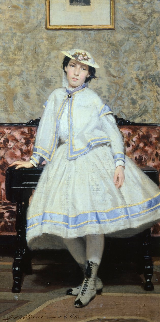 Alaide Banti beyaz, Giovanni Boldini (1842-1931), tuval üzerine yağlı boya, 42x23 cm by Giovanni Boldini