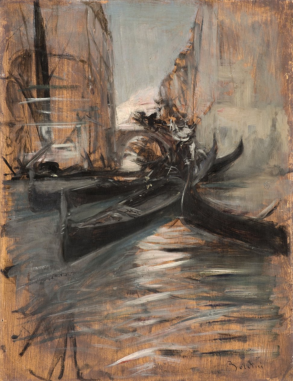 Gondollu kanal, Venedik, İtalya, 1910-14 by Giovanni Boldini