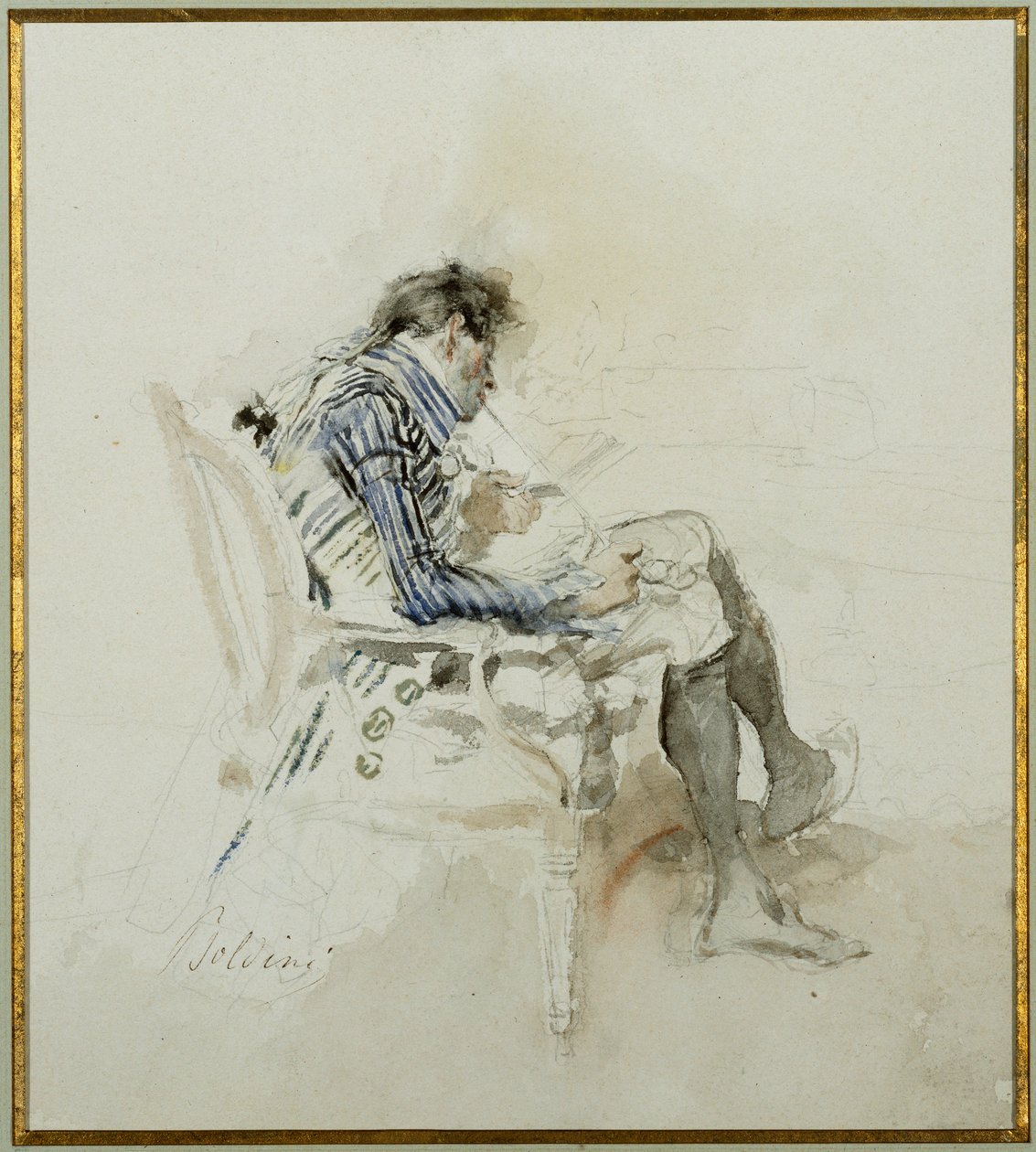 Bir Koltukta oturmuş Kitap okuyan ve pipo içen beyefendi by Giovanni Boldini