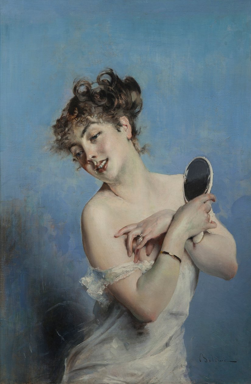 Giovane donna sabahlık La toilette, c. 1880. by Giovanni Boldini