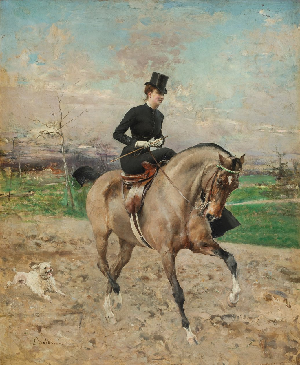 binici Alice Régnault at sırtında, 1878. by Giovanni Boldini