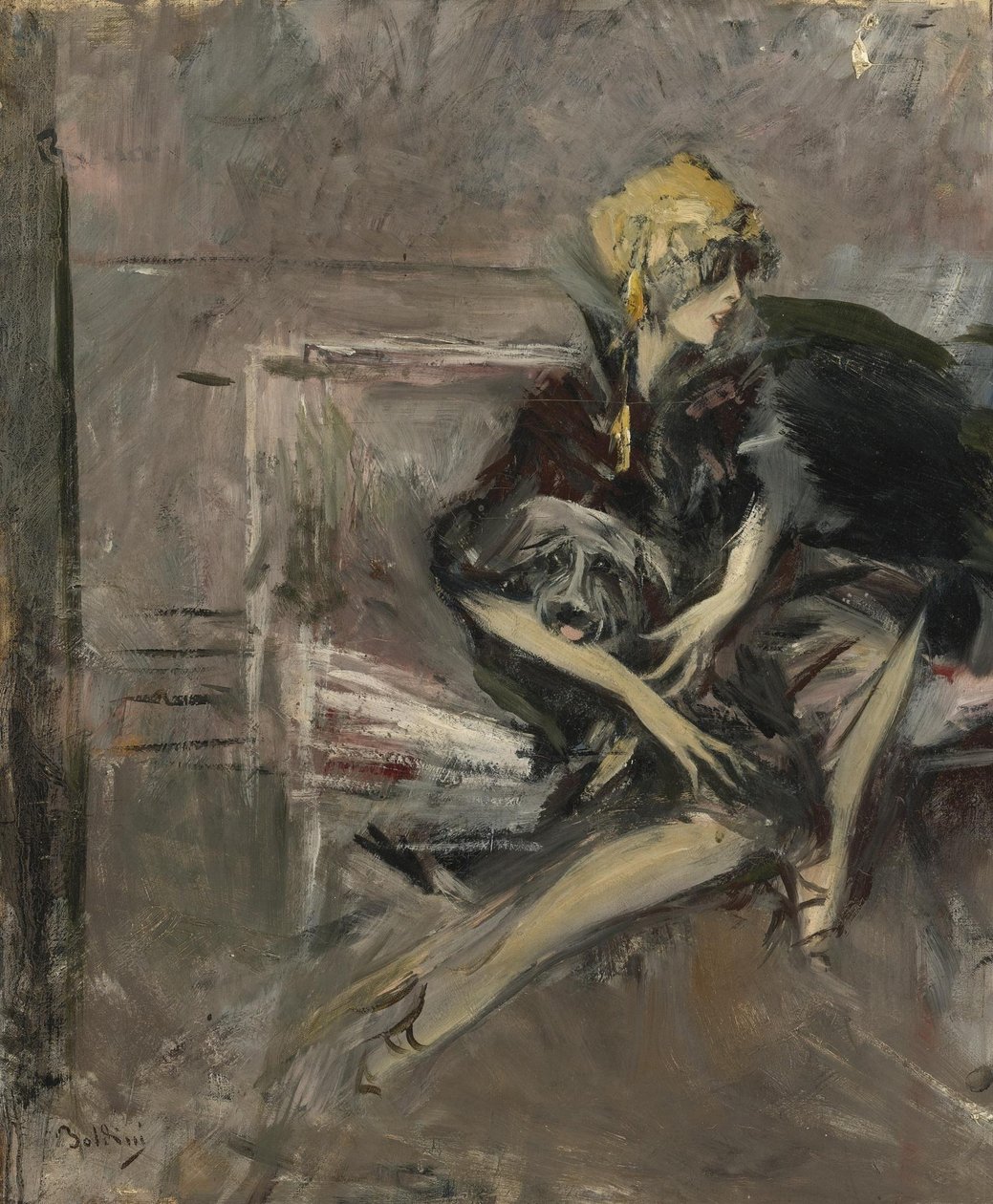Sarı Şapkalı Kadın Köpeği Marchesa Casati ile by Giovanni Boldini