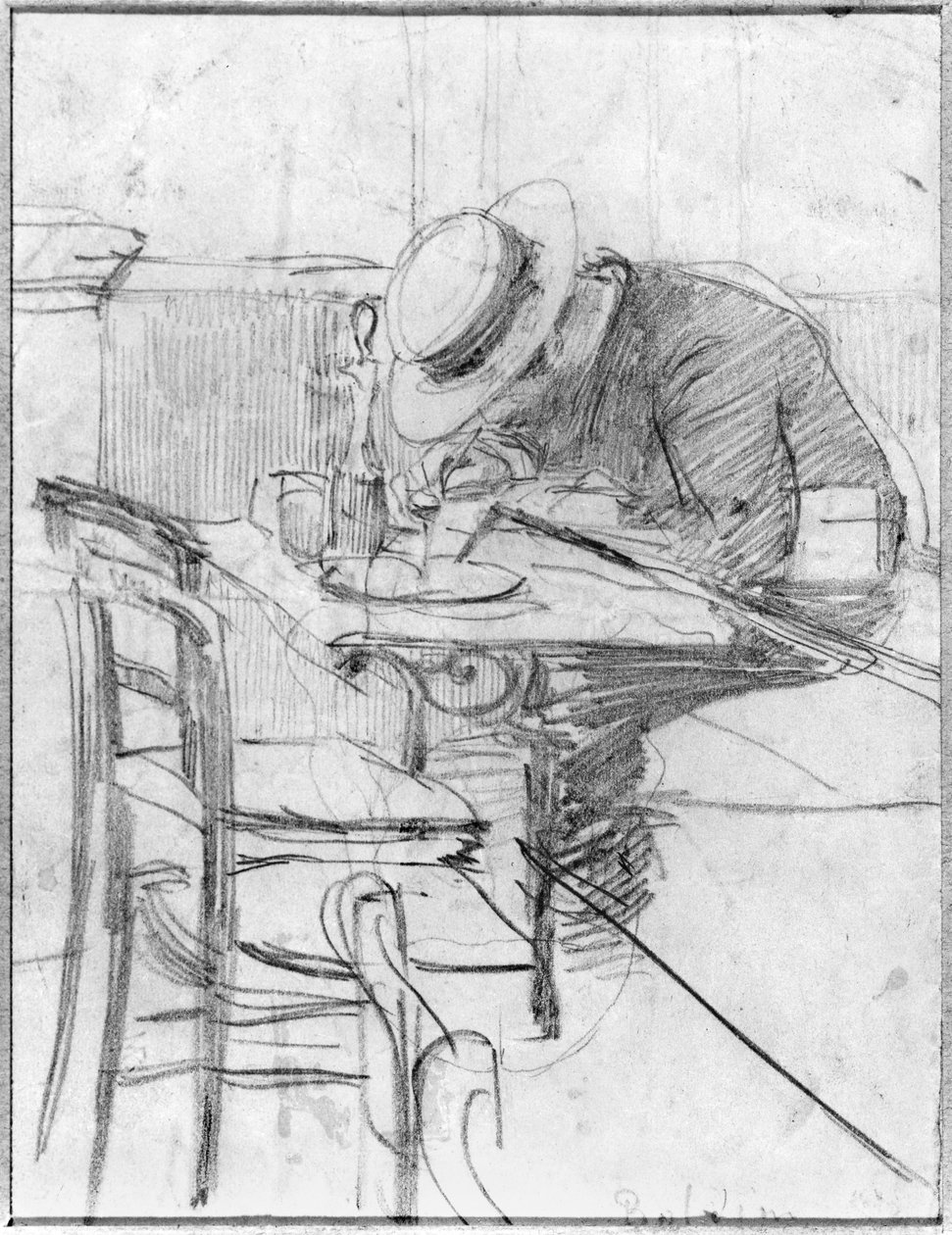 Paul Cesar Helleu bir kafede masada by Giovanni Boldini