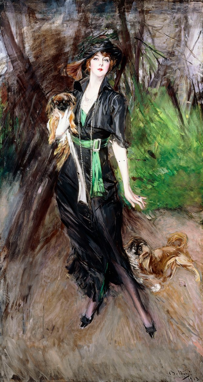 Bir Hanımefendinin Portresi, Lina Bilitis, iki Pekinli, 1913 by Giovanni Boldini