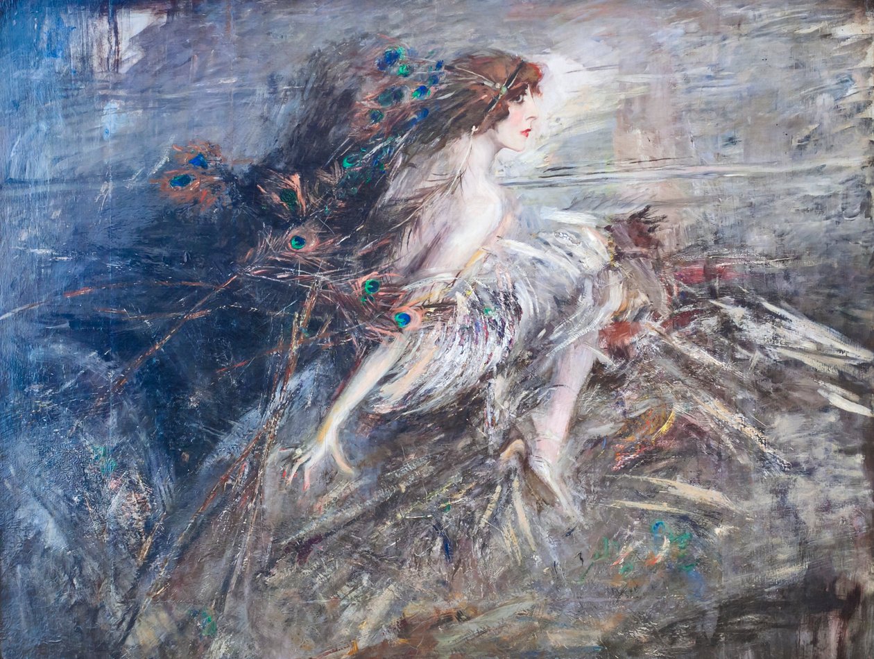 Tavus kuşu tüylü Markiz Casati'nin portresi by Giovanni Boldini