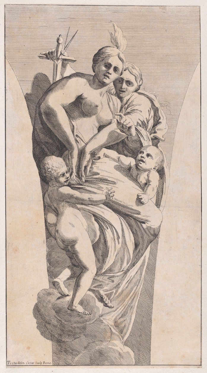 Adalet ve Yardımseverliği tasvir eden bir pandantif için çalışma, 1630-50. by Giovanni Cesare Testa