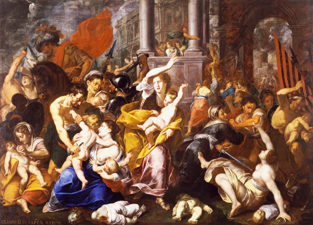 Masumların Katliamı, yazan Johann Christoph Storer (1611-1671), tuval üzerine yağlı boya, 300x420 cm, Aziz Eustorgio Kilisesi, Milano, İtalya. by Giovanni Cristoforo Storer