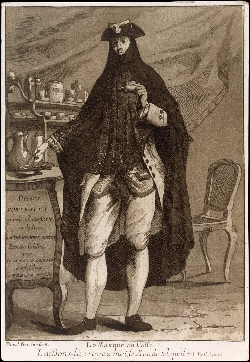 Bir fincan kahve içen maskeli bir adam Le Masque au Caffé, 1775. by Giovanni David