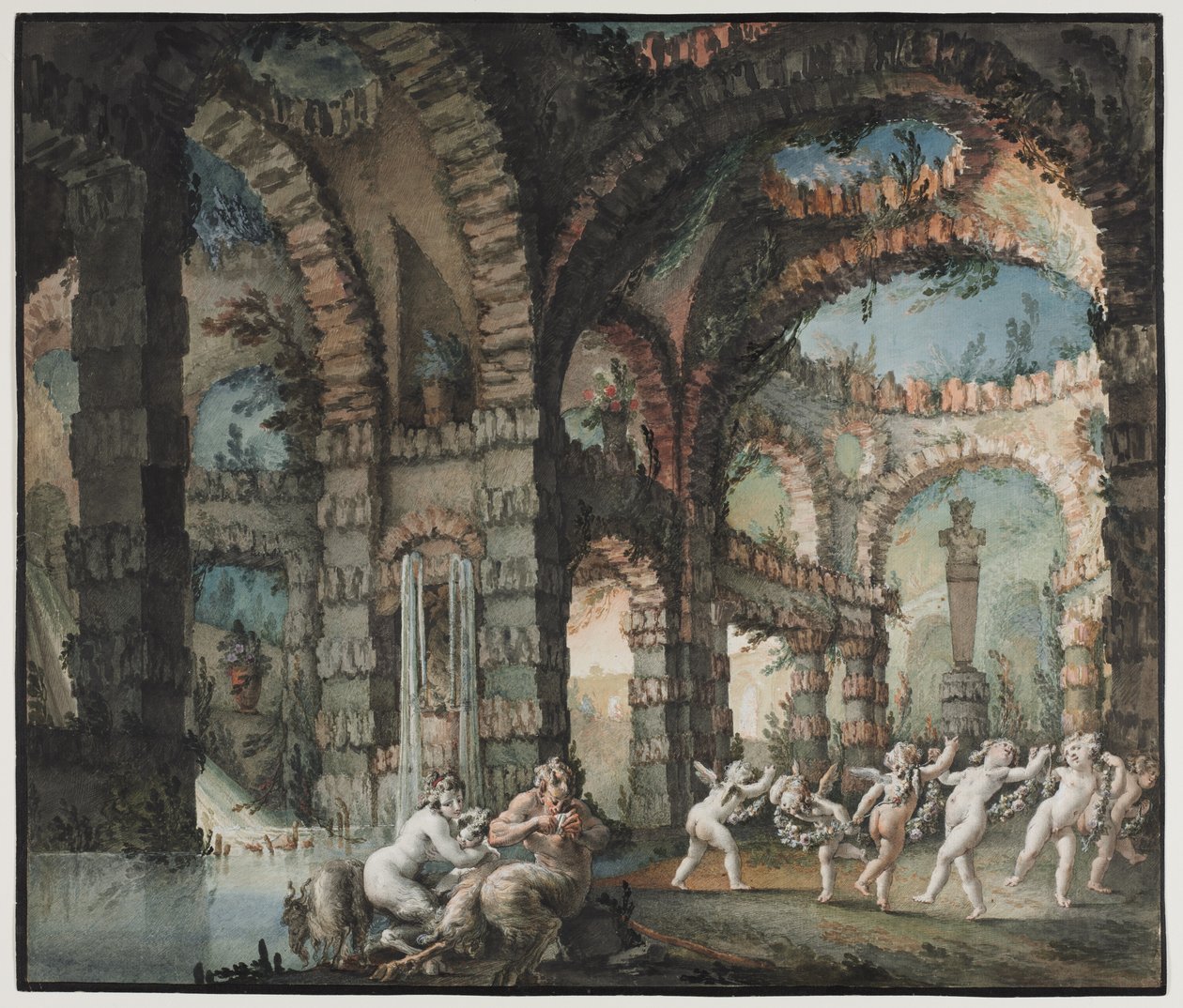 Dancing Cherubs ile Satyrs Ailesi, c. 1775-1776. by Giovanni David