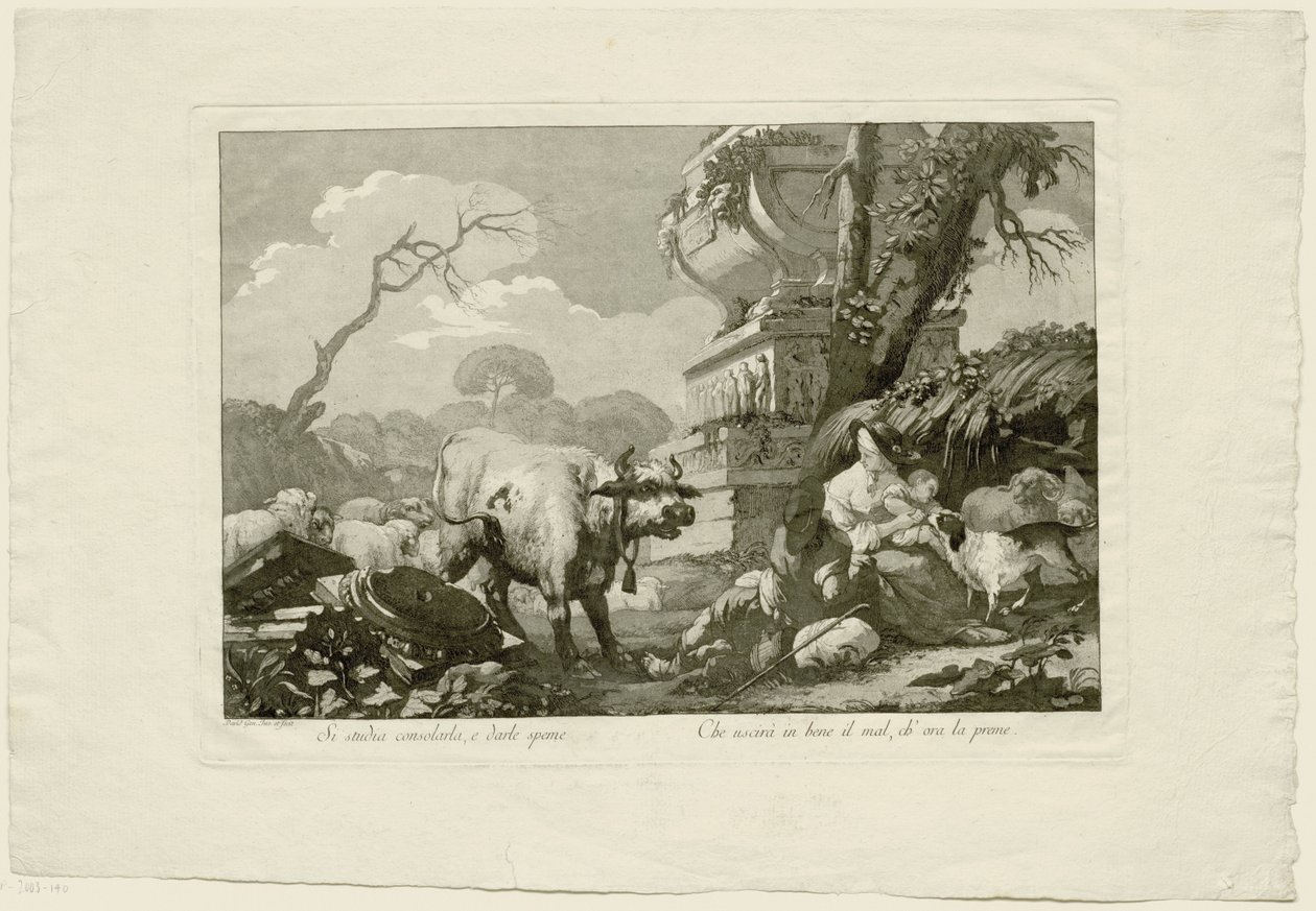 Antik mezarda sığır ile çoban ailesi by Giovanni David