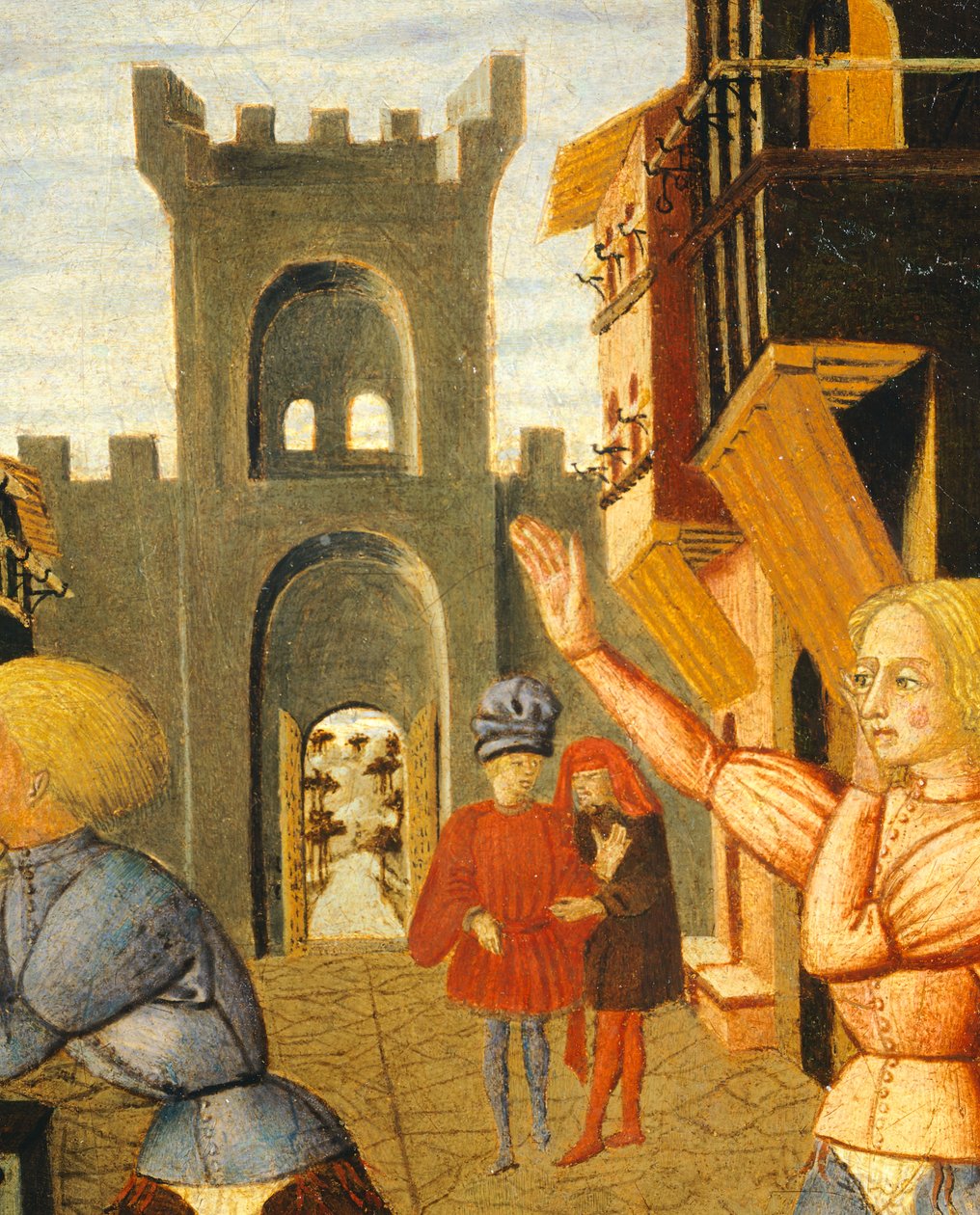 civettino adlı oyun, doğum tepsisinin sağ tarafının detayı (yuvarlak resim), yaklaşık 1450, Giovanni di Ser Giovanni tarafından Lo Scheggia (1406-1486) olarak bilinir, panelde tempera by Giovanni Di Ser Giovanni Lo Scheggia Guidi
