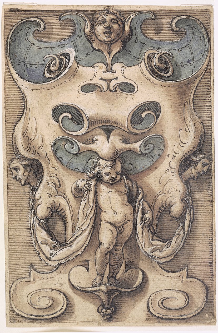 Bir Putto ile Kartuş by Giovanni Domenico Capellino