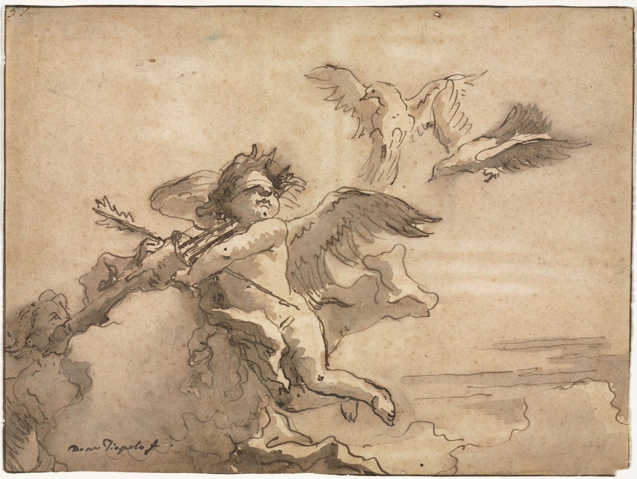Gözleri Bağlı Aşk Tanrısı ve İki Güvercin, 1757 veya sonrası. by Giovanni Domenico Tiepolo