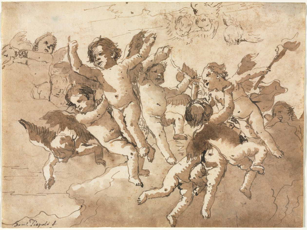 Görevlisi Cherubs ile Bulutlarda Aşk Tanrısı, 1757 veya sonrası. by Giovanni Domenico Tiepolo